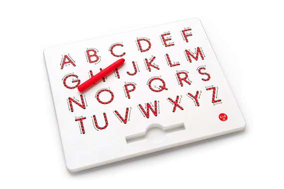 A product of Kid O A to Z Magnatab, a magnetic board with the alphabet shown on it.