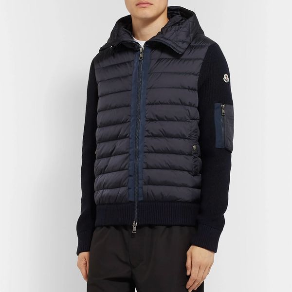 Moncler Panelled Quilted Shell and Virgin Wool-Blend Hooded Down Jacket