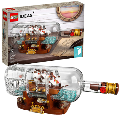 This is an image of boy's LEGO ideas ship in a bottle building kit 