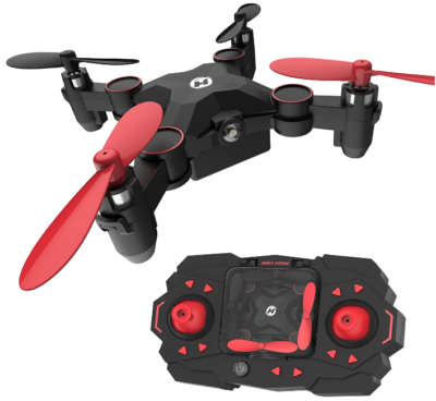 This is an image of girl's mini remote control drone in black and red colors