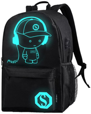 This is an image of boy's laptop backpack with LED in black color