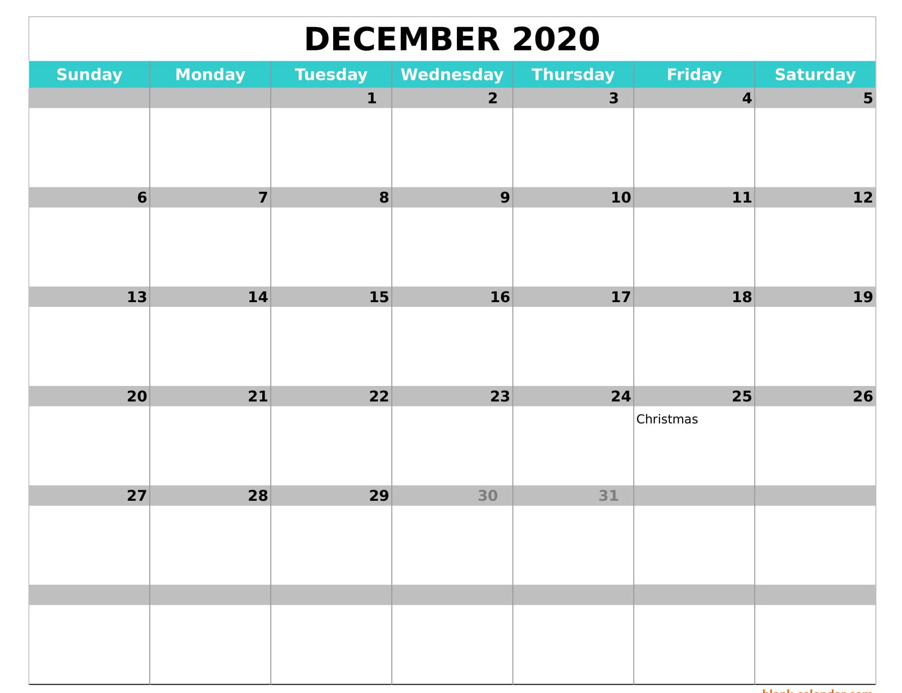 December 2020 Calendar Printable Word