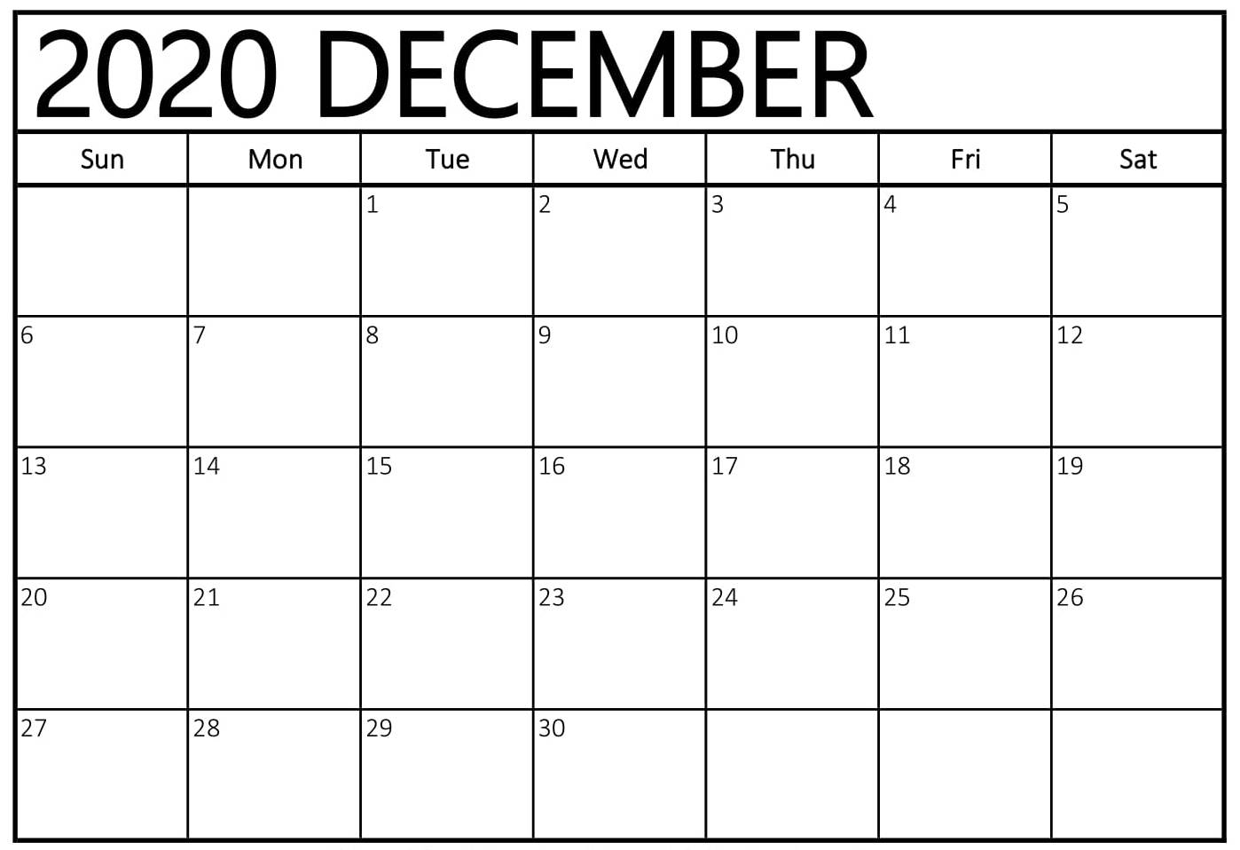 December 2020 Calendar Word