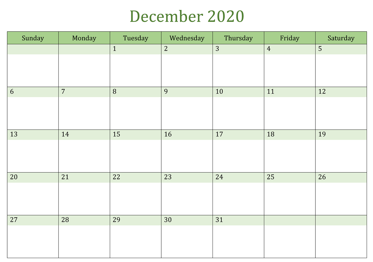 December 2020 Calendar Green