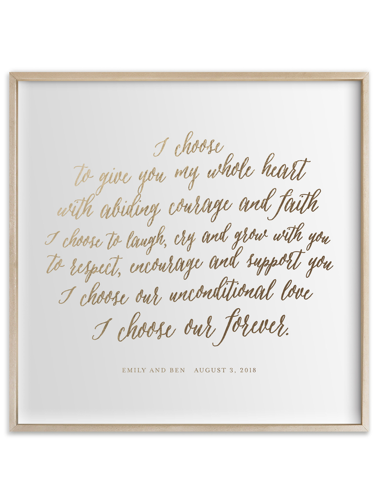 framed wedding vows in gold foil romantic gift for wife